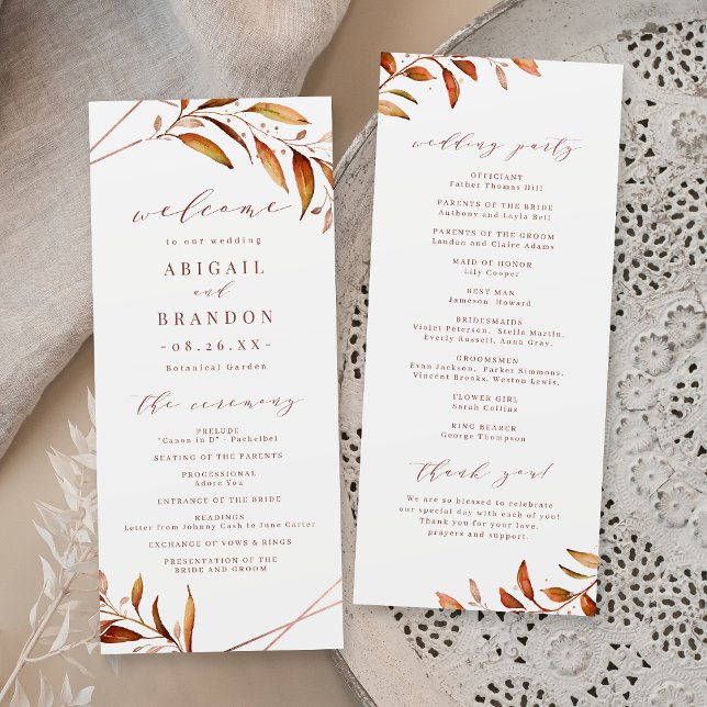 Modern Fall Greenery Geometric Rustic Wedding Programme (Modern Fall Greenery Geometric Rustic Wedding Program)