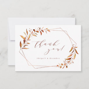 Modern Fall Greenery Geometric Rustic Wedding Thank You Card