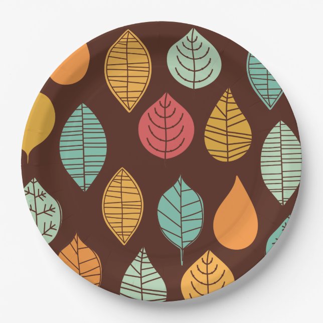 Modern Fall Leaf Pattern Paper Plate (Front)