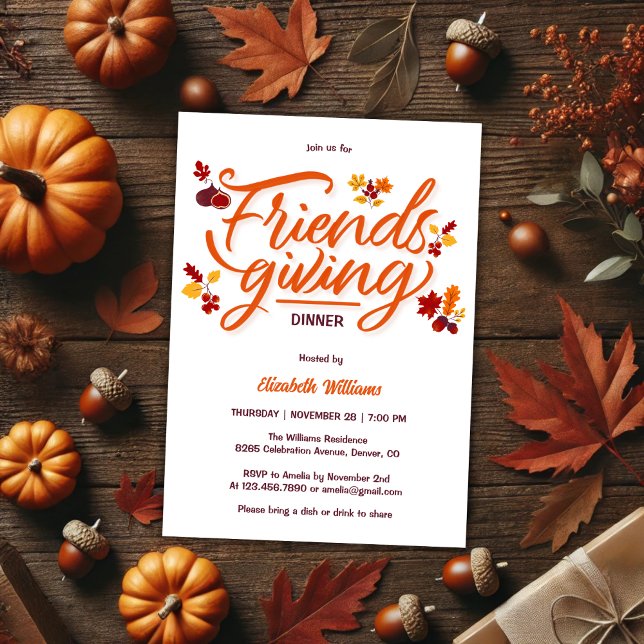 Modern Fall Leaves Friendsgiving Dinner Party Invitation (Modern Fall Leaves Friendsgiving Dinner Party Invitation)