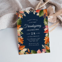 Modern fall leaves navy friendsgiving celebration