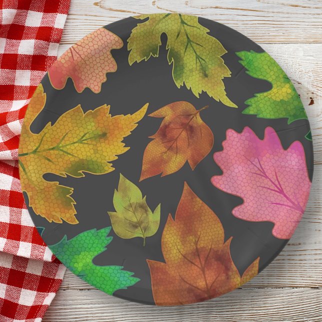Modern Fall Leaves Pattern | Thanksgiving Paper Plate (Creator Uploaded)