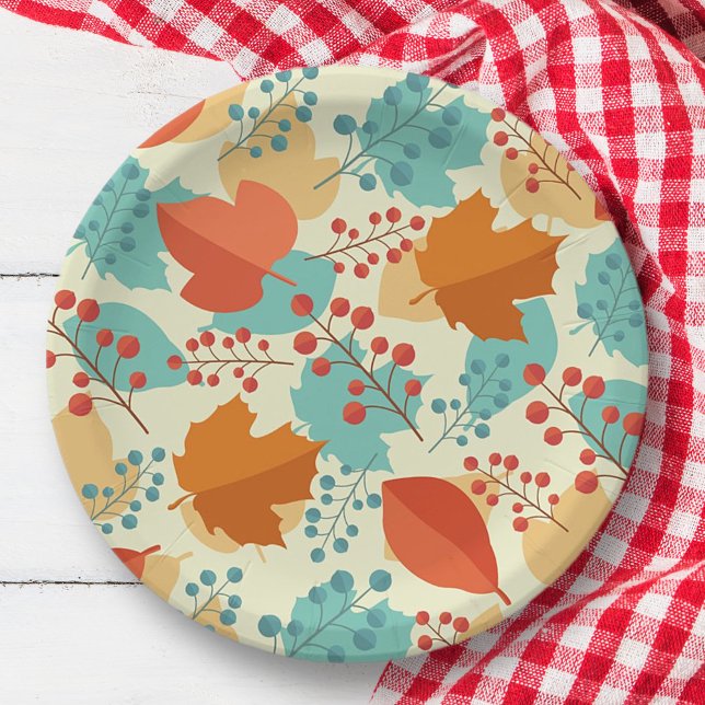 Modern Fall Leaves Pattern | Thanksgiving Paper Plate (Creator Uploaded)