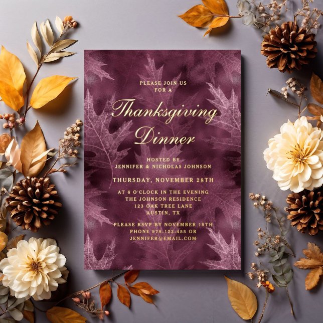 Modern Fall Leaves Thanksgiving Dinner Party Gold (Modern Fall Leaves Thanksgiving Dinner Party Gold Foil Invitation)