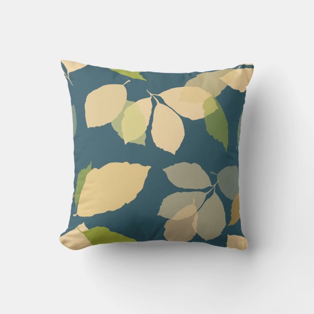 Modern Fall Leaves with Teal Background Cushion (Front)