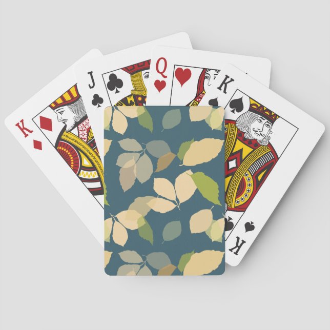 Modern Fall Leaves with Teal Background Playing Cards (Back)