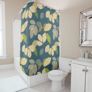 Modern Fall Leaves with Teal Background Shower Curtain