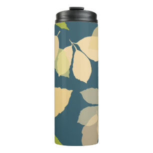 Modern Fall Leaves with Teal Background Thermal Tumbler