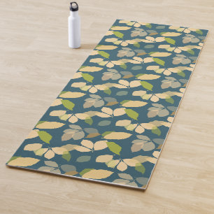Modern Fall Leaves with Teal Background Yoga Mat