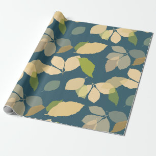 Modern Fall Leaves with Teal Blue Background Wrapping Paper