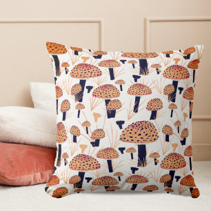 Modern Fall Mushroom Pattern Drawing Orange Fall  Cushion