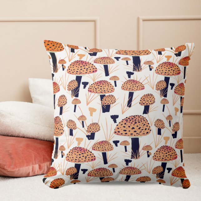 Modern Fall Mushroom Pattern Drawing Orange Fall  Cushion (Creator Uploaded)
