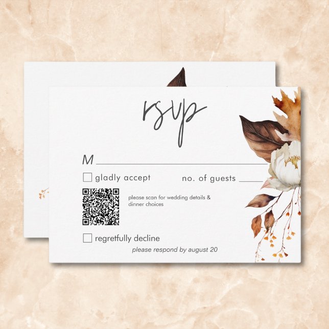 Modern Fall Neutral Floral Frame Wedding QR Code RSVP Card (Modern Fall Neutral Floral Frame Wedding QR Code RSVP Card)