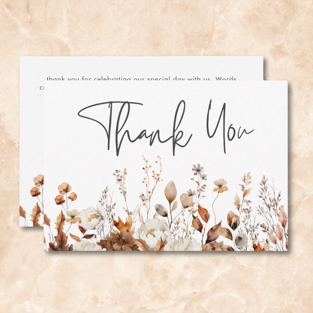 Modern Fall Neutral Floral Frame Wedding Thank You Card (Modern Fall Neutral Floral Frame Wedding Thank You Card)