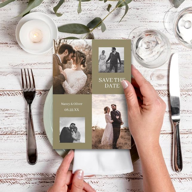 Modern fall photo collage save the date wedding invitation (Creator Uploaded)