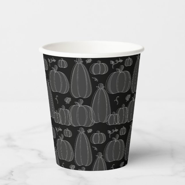 Modern Fall Pumpkin Pattern in Black and White Paper Cups (Front)