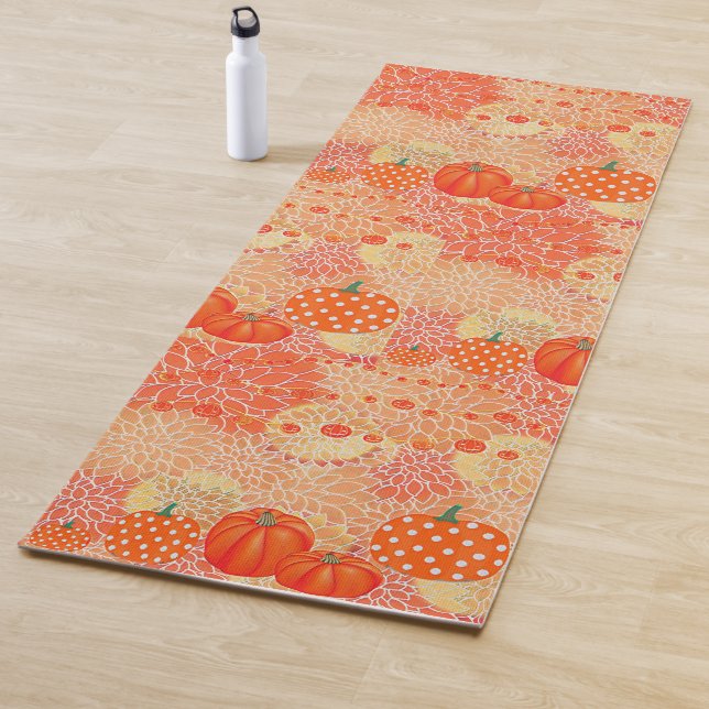 Modern Fall Pumpkins Orange Floral.Meditation  Yoga Mat (In Situ)