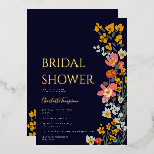 Modern fall retro flowers navy blue bridal shower