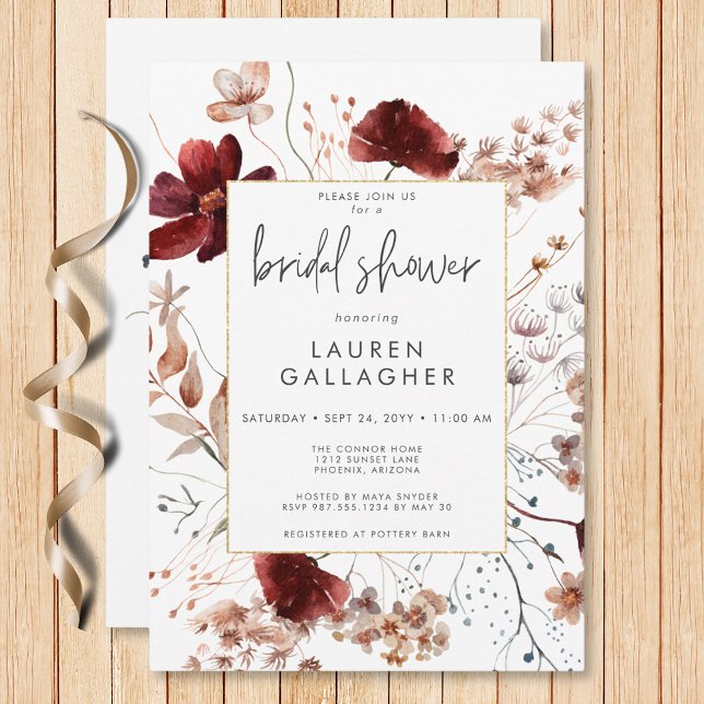 Modern Fall Rust Wildflower Frame Bridal Shower Invitation (Modern Fall Rust Wildflower Frame Bridal Shower Invitation)