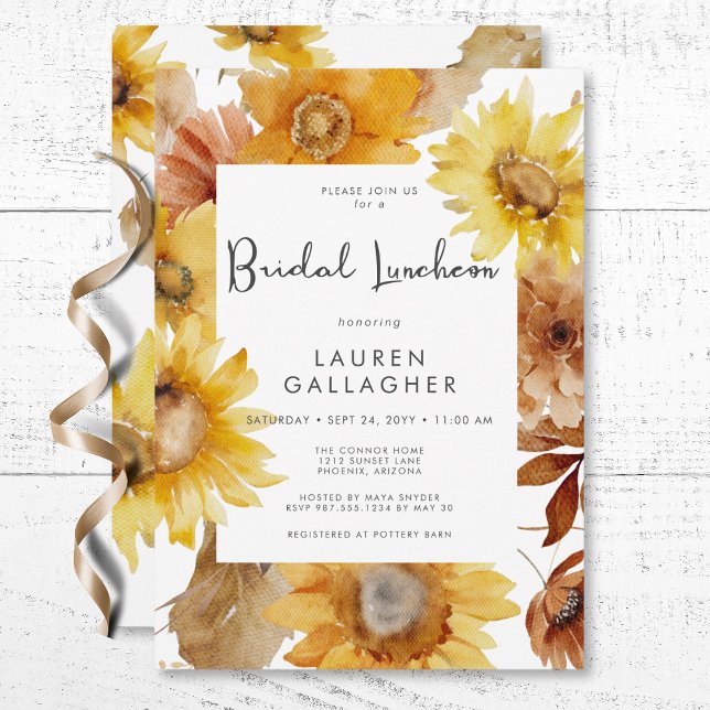Modern Fall Sunflower Floral Frame Bridal Luncheon Invitation (Modern Fall Sunflower Floral Frame Bridal Luncheon Invitation)