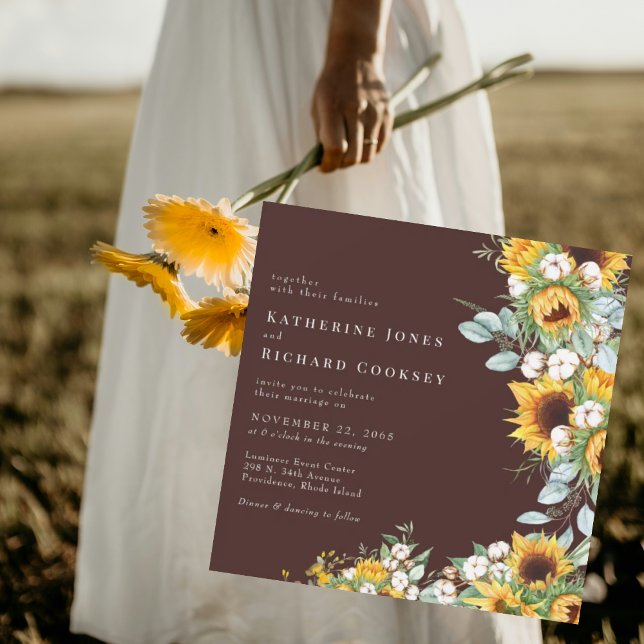Modern Fall Sunflowers Brown No Parents Wedding Invitation (Creator Uploaded)