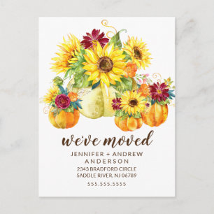 Modern Fall Sunflowers Pumpkin Moving Announcement Postcard