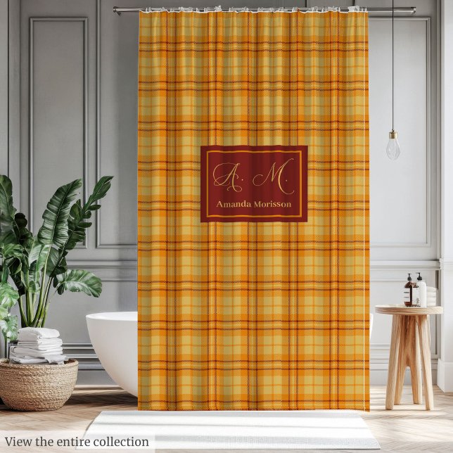 Modern Fall Tartan Curtain Chic Custom Name Accent (Modern Fall Tartan Curtain Chic Custom Name Accent)