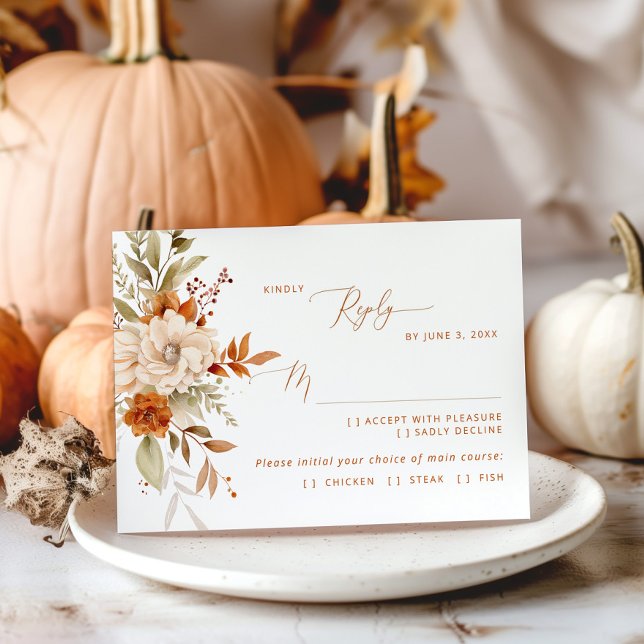 Modern Fall Terracotta wedding meal choice RSVP Card (Creator Uploaded)