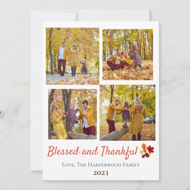 Modern Fall Thanksgiving Family photo Collage Holiday Card (Front)