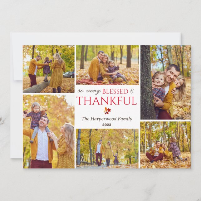 Modern Fall thanksgiving family photo collage Holiday Card (Front)