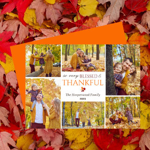 Modern Fall thanksgiving family photo collage Holiday Card