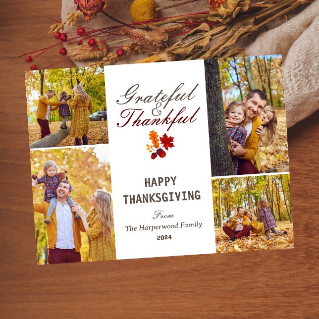 Modern Fall thanksgiving family photo collage Holiday Card (Creator Uploaded)