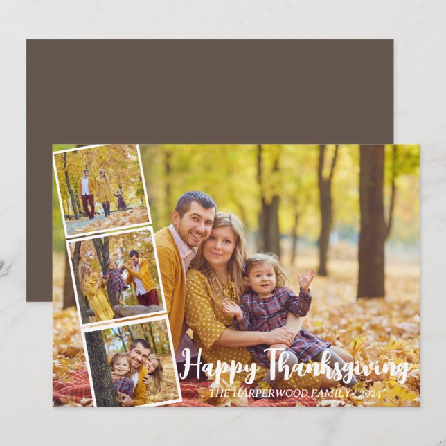 Modern Fall thanksgiving family photo collage  Holiday Card (Front/Back)
