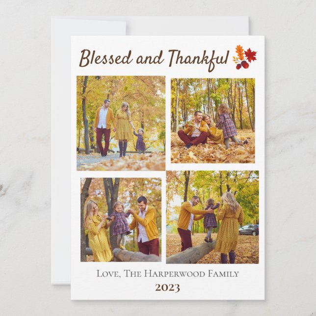 Modern Fall Thanksgiving Family photo Collage Holiday Card (Front)