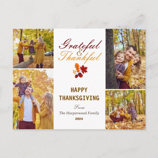 Modern Fall thanksgiving family photo collage Holiday Postcard (Front)