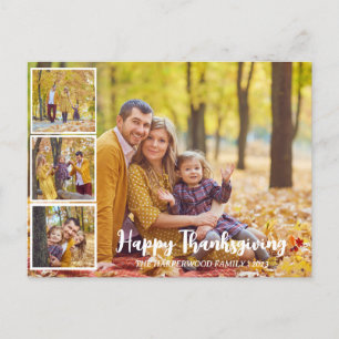 Modern Fall thanksgiving family photo collage Holiday Postcard