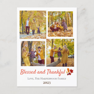 Modern Fall Thanksgiving Family photo Collage Holiday Postcard