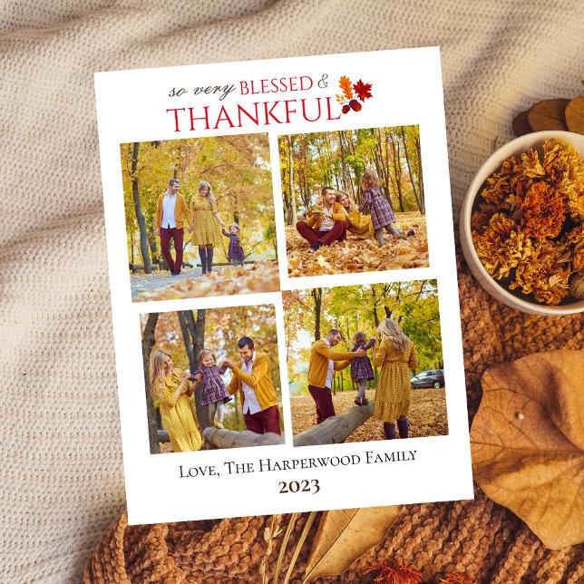 Modern Fall Thanksgiving Family photo Collage Holiday Postcard (Creator Uploaded)