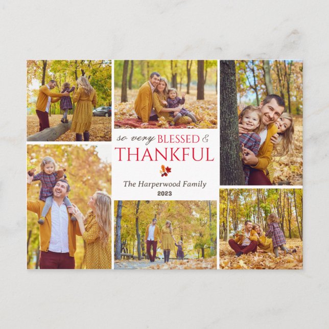 Modern Fall thanksgiving family photo collage Holiday Postcard (Front)