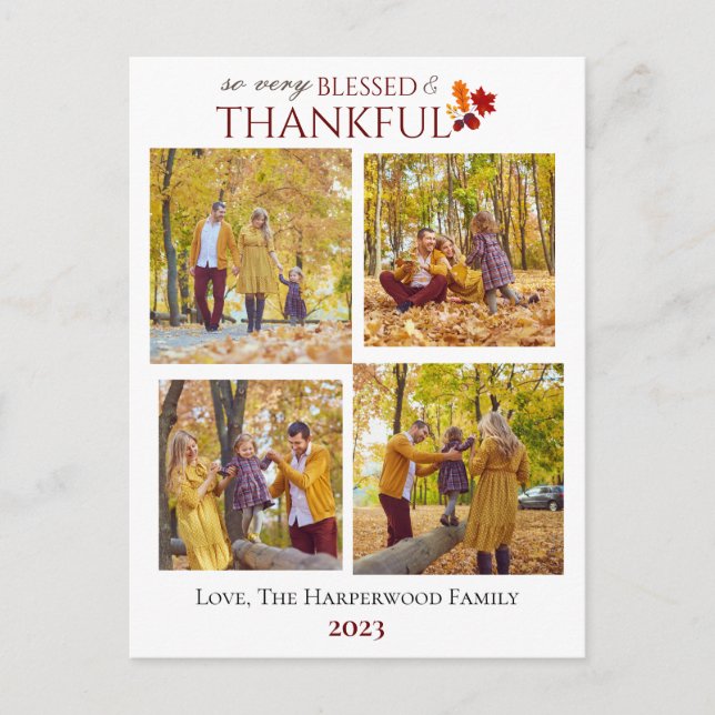 Modern Fall Thanksgiving Family photo Collage Holiday Postcard (Front)