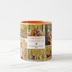 Modern Fall thanksgiving family photo collage Two-Tone Coffee Mug