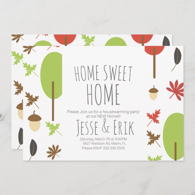 Modern Fall Trees and Greenery Housewarming Party Invitation (Front/Back)