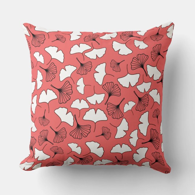Modern Fall Vibes: White and Black Gingko Leaves Cushion (Front)