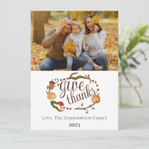 Modern Fall Watercolor Thanksgiving Family photo Holiday Card