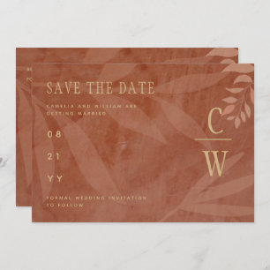 Modern FALL Wedding Terracotta Gold Leaves Save The Date