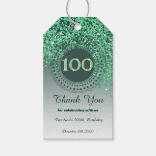 Modern Falling Green Glitter 100th Birthday Gift Tags