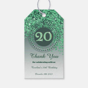 Modern Falling Green Glitter 20th Birthday Gift Tags