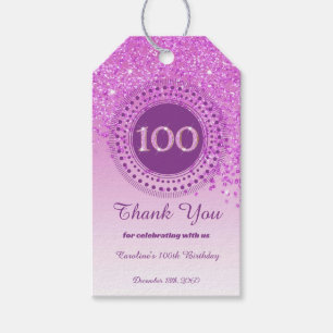 Modern Falling Pink Glitter 100th Birthday Gift Tags