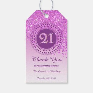 Modern Falling Pink Glitter 21st Birthday Gift Tags