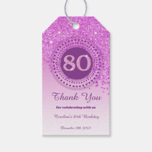 Modern Falling Pink Glitter 80th Birthday Gift Tags